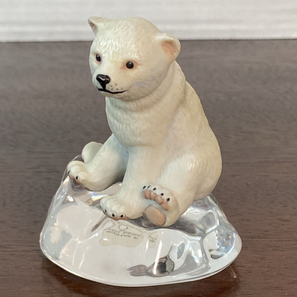 Vtg 1990 Polar Bear Figurine on Austrian Crystal Iceberg 3.25" Tall Shelf Decor